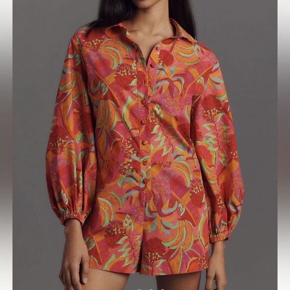 FARM Rio x Anthropologie Long Sleeve Printed Collared...